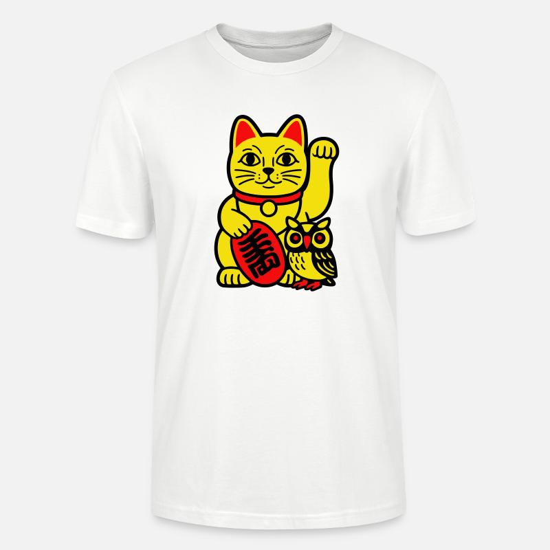 Glückskatze mit kleiner Eule - Stanley/Stella Unisex Bio-T-Shirt CRAFTER - Weiß