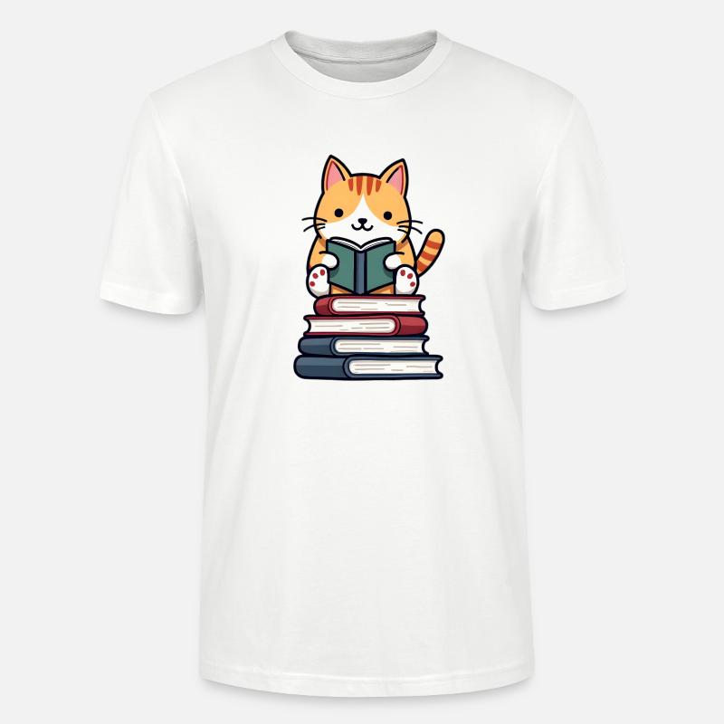 Katze liest ein Buch - Stanley/Stella Unisex Bio-T-Shirt CRAFTER - Weiß