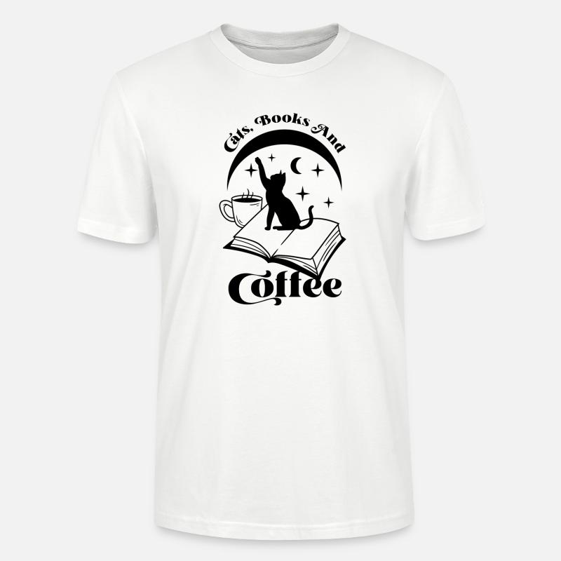 Katze, Buch und Kaffee - Stanley/Stella Unisex Bio-T-Shirt CRAFTER - Weiß