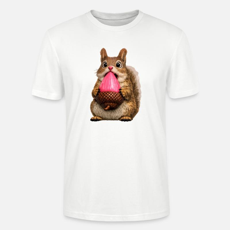 Süßes Eichhörnchen mit rosa Eichel - Stanley/Stella Unisex Bio-T-Shirt CRAFTER - Weiß