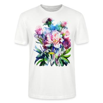 Aquarell PFINGSTROSEN Blumen flower peony - Stanley/Stella Unisex Bio-T-Shirt CRAFTER - Weiß - Vorne - Alina (178cm) & Michal (187cm)