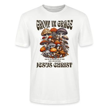 WHITE GROW IN GRACE MUSHROOM - T-shirt bio CRAFTER Stanley Stella Unisexe - blanc - Devant - Alina (178cm) & Michal (187cm)