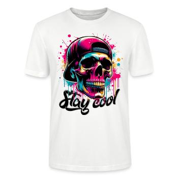Pop Art Totenkopf mit Cap, bunt - Stanley/Stella Unisex Bio-T-Shirt CRAFTER - Weiß - Vorne - Alina (178cm) & Michal (187cm)
