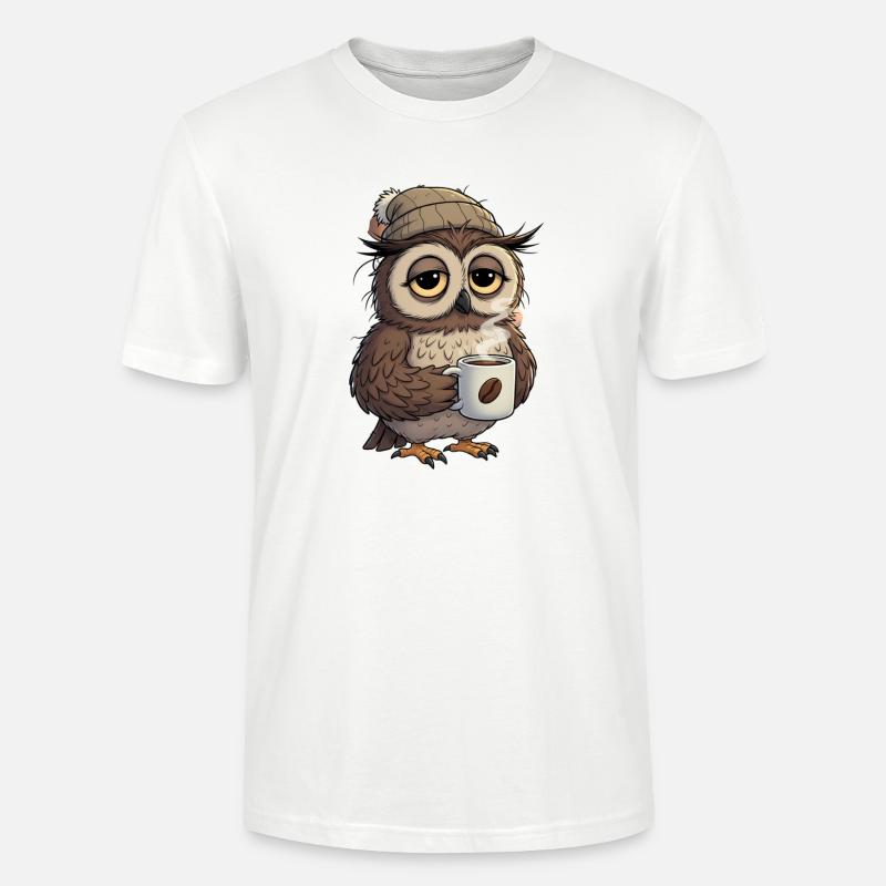 Verschlafene Eule Mit Kaffeetasse Cartoon - Stanley/Stella Unisex Bio-T-Shirt CRAFTER - Weiß