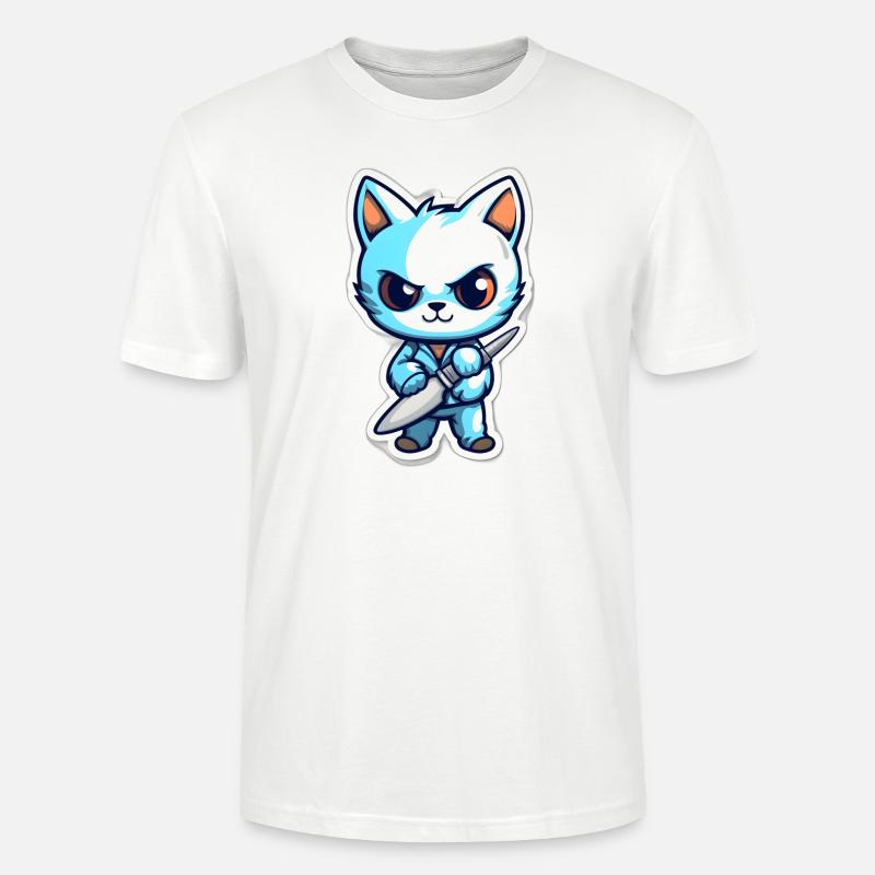 Chat dangereux avec couteau - T-shirt bio CRAFTER Stanley Stella Unisexe - blanc