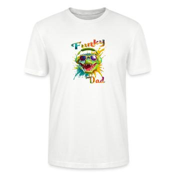 Funky Dad. anniversaire, fêtes des pères. Croco - T-shirt bio CRAFTER Stanley Stella Unisexe - blanc - Devant - Alina (178cm) & Michal (187cm)