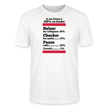 je me donne à 100% au travail - humour de bureau - T-shirt bio CRAFTER Stanley Stella Unisexe - blanc - Devant - Alina (178cm) & Michal (187cm)