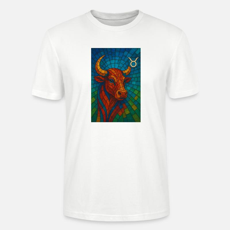 Taurus Stier – Buntes Glasmosaik Sternzeichen - Stanley/Stella Unisex Bio-T-Shirt CRAFTER - Weiß