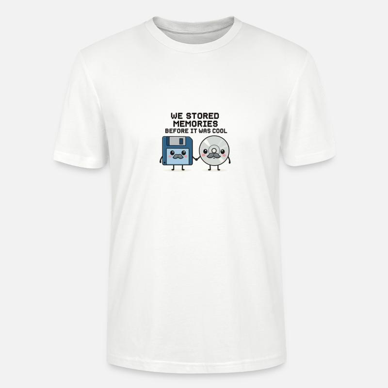 Kawaii Oldschool Tech – Diskette & CD Cartoon - Stanley/Stella Unisex Bio-T-Shirt CRAFTER - Weiß