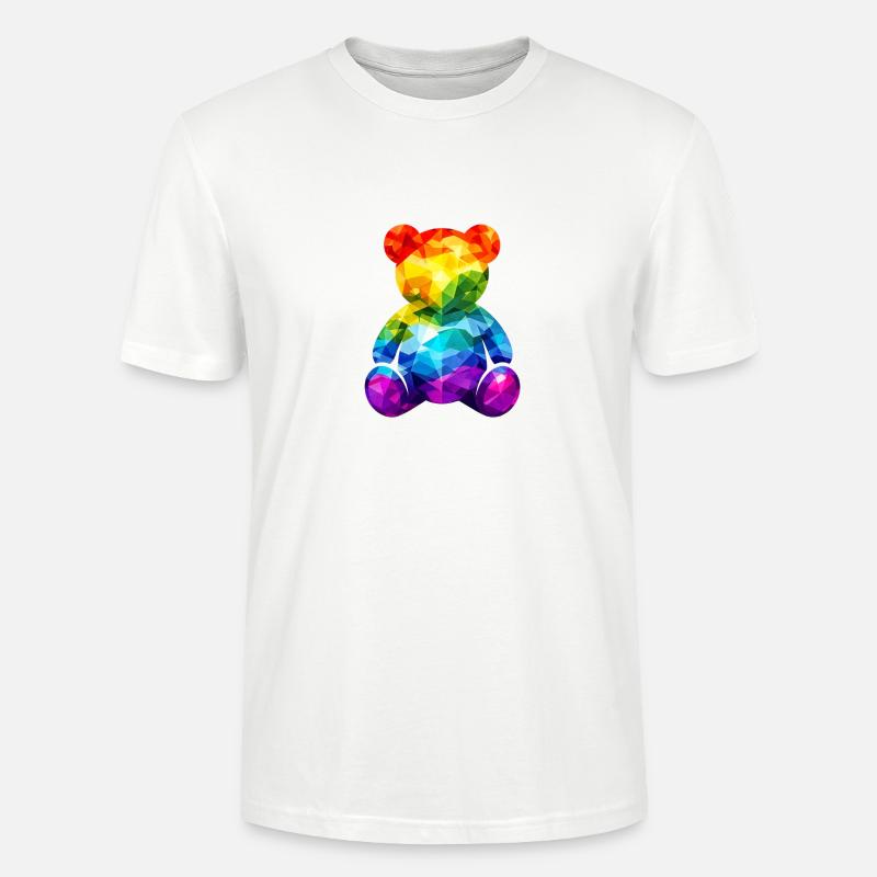 Rainbow teddy bear in geometric pattern - Stanley/Stella CRAFTER Unisex Organic T-Shirt - white