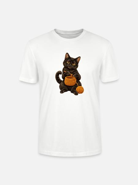 Schwarze Katze häkelt einen Korb - Stanley/Stella Unisex Bio-T-Shirt CRAFTER - Weiß