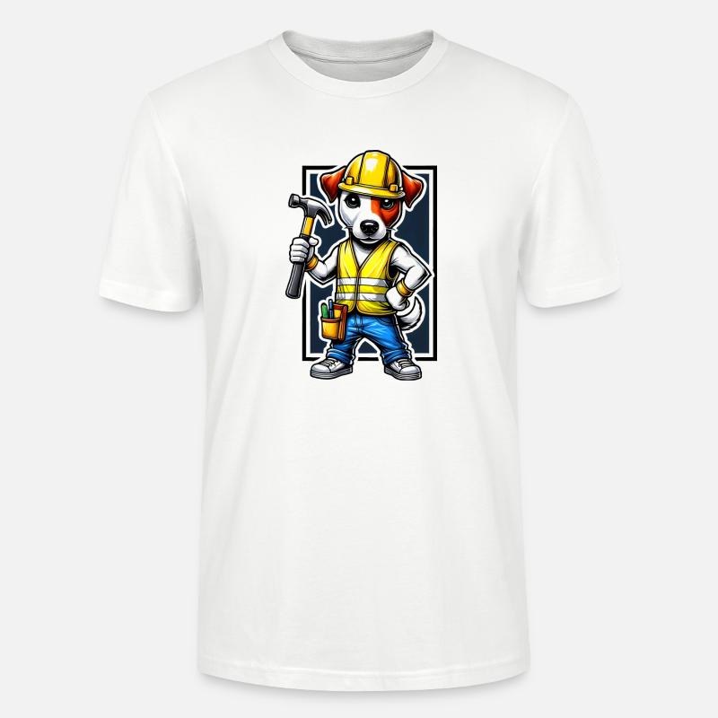 Jack Russell Terrier Bauarbeiter - Stanley/Stella Unisex Bio-T-Shirt CRAFTER - Weiß