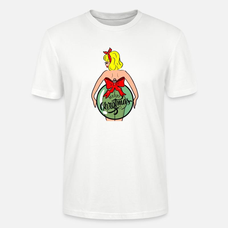 Frau mit Weihnachtskugel und roter Schleife - Stanley/Stella Unisex Bio-T-Shirt CRAFTER - Weiß