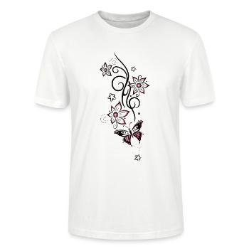 Vrille de tatouage avec des fleurs, des étoiles et des papillons - T-shirt bio CRAFTER Stanley Stella Unisexe - blanc - Devant - Alina (178cm) & Michal (187cm)