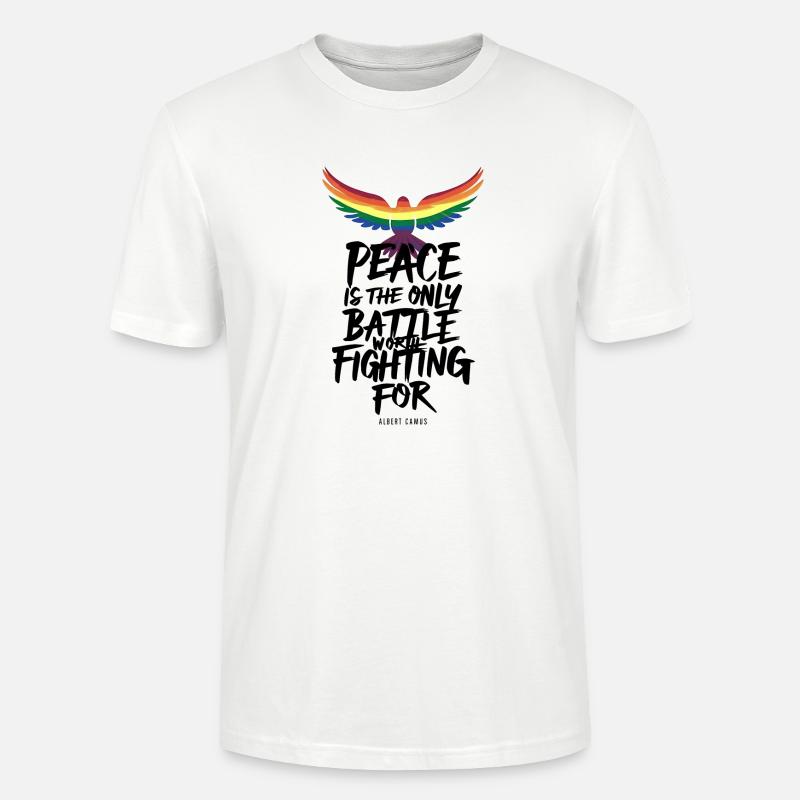 Feuriger Regenbogen-Zungenflug mit Friedensbotschaft - Stanley/Stella Unisex Bio-T-Shirt CRAFTER - Weiß