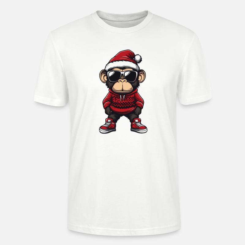 Singe Noël Bande Dessinée Cool - T-shirt bio CRAFTER Stanley Stella Unisexe - blanc
