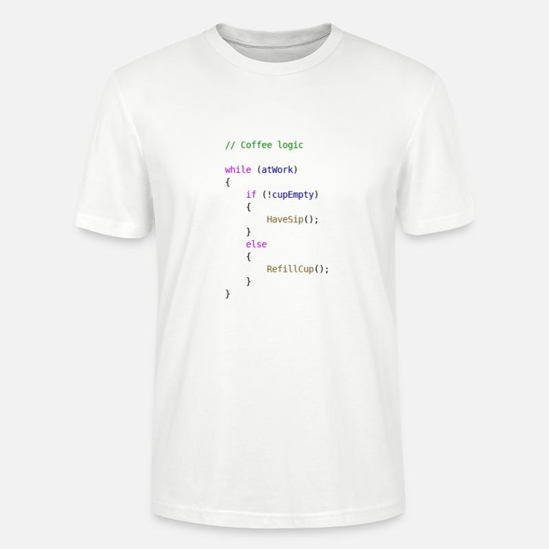 Coffee logic programmer gift idea - Stanley/Stella CRAFTER Unisex Organic T-Shirt - white
