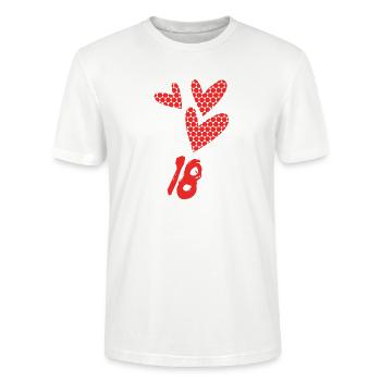 18. 18 ANS. 18e ANNIVERSAIRE. ANNIVERSAIRE 18 ANS. - T-shirt bio CRAFTER Stanley Stella Unisexe - blanc - Devant - Alina (178cm) & Michal (187cm)