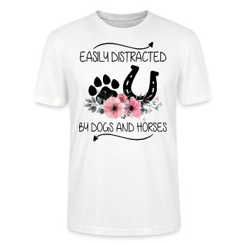 Easily Distracted By Dogs And Horses Flower - Stanley/Stella CRAFTER Unisex Organic T-Shirt - white - Front - Alina (178cm) & Michal (187cm)