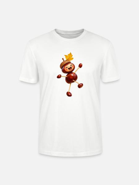 Fröhliche Kastanienfigur mit Eichelhut  - Stanley/Stella Unisex Bio-T-Shirt CRAFTER - Weiß