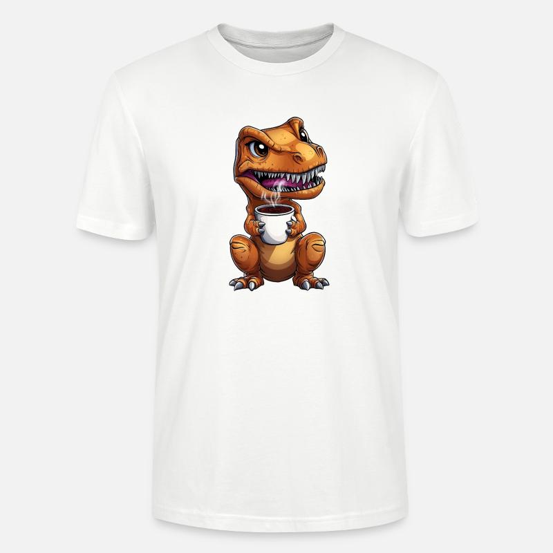 Morgenmuffel T-Rex Dino mit Kaffee :) - Stanley/Stella Unisex Bio-T-Shirt CRAFTER - Weiß