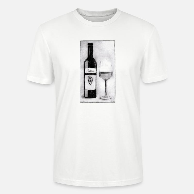 Weinflasche mit Glas - Druckvorlage handgeschnitzt - Stanley/Stella Unisex Bio-T-Shirt CRAFTER - Weiß