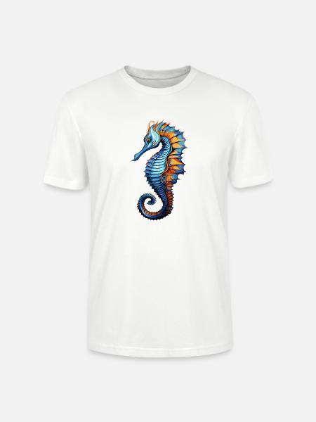 Seepferdchen Blau Orange Illustration - Stanley/Stella Unisex Bio-T-Shirt CRAFTER - Weiß