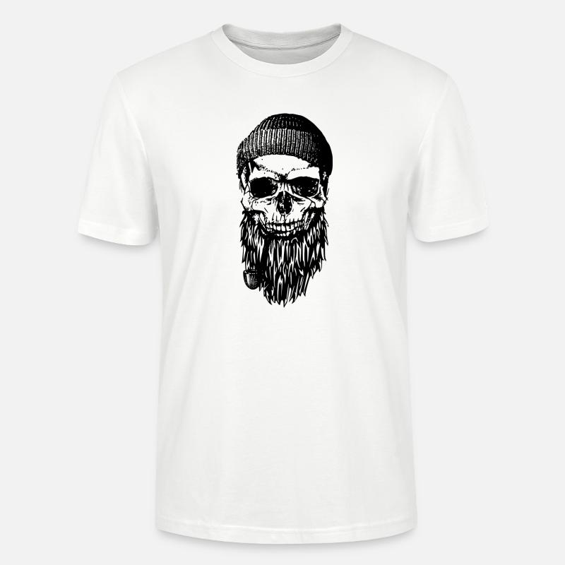 Hipster Totenkopf Matrose Bart Pfeife - Stanley/Stella Unisex Bio-T-Shirt CRAFTER - Weiß