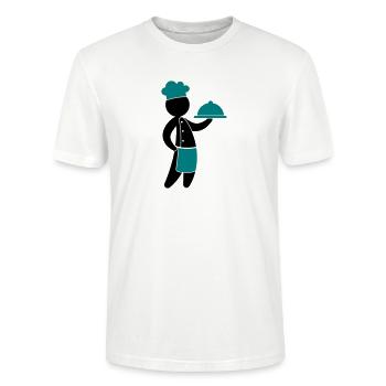 Un chef cuisinier sert invités - T-shirt bio CRAFTER Stanley Stella Unisexe - blanc - Devant - Alina (178cm) & Michal (187cm)