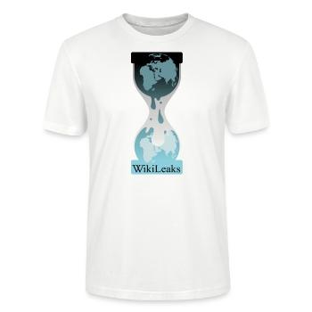 WikiLeaks Hourglass Logo - Stanley/Stella Unisex Bio-T-Shirt CRAFTER - Weiß - Vorne - Alina (178cm) & Michal (187cm)