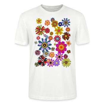 Flower Power Blumen Pop Art Peace Love - Stanley/Stella Unisex Bio-T-Shirt CRAFTER - Weiß - Vorne - Alina (178cm) & Michal (187cm)