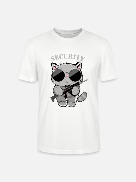 Cat Security Agent with Gun - Stanley/Stella CRAFTER Unisex Organic T-Shirt - white