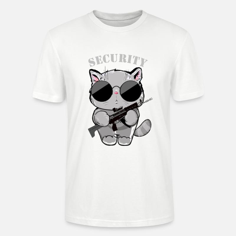 Agent de sécurité Cat avec pistolet - T-shirt bio CRAFTER Stanley Stella Unisexe - blanc
