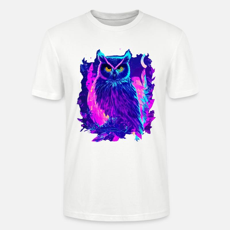 Neon Glowing Owl Synthwave - T-shirt bio CRAFTER Stanley Stella Unisexe - blanc