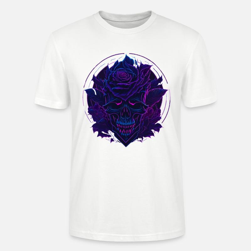Neon Roses Skull EDM - T-shirt bio CRAFTER Stanley Stella Unisexe - blanc