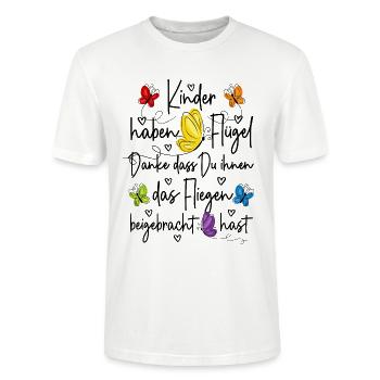 Kita Abschied Danke - Kinder haben Flügel  - Stanley/Stella Unisex Bio-T-Shirt CRAFTER - Weiß - Vorne - Alina (178cm) & Michal (187cm)