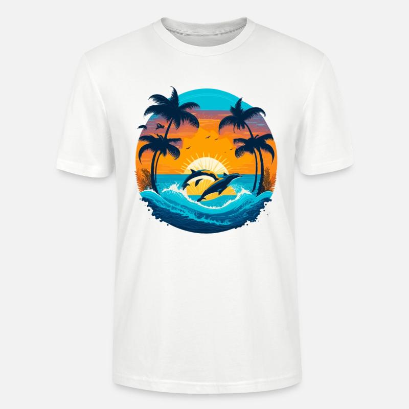 Delphin Sunset - Stanley/Stella Unisex Bio-T-Shirt CRAFTER - Weiß