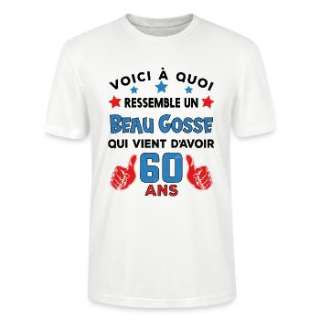 60 ans anniversaire homme cadeau humour drôle - T-shirt bio CRAFTER Stanley Stella Unisexe - blanc - Devant - Alina (178cm) & Michal (187cm)