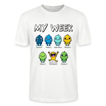 Ma semaine Jours drôles de la semaine Dessin animé Art Design - T-shirt bio CRAFTER Stanley Stella Unisexe - blanc - Devant - Alina (178cm) & Michal (187cm)