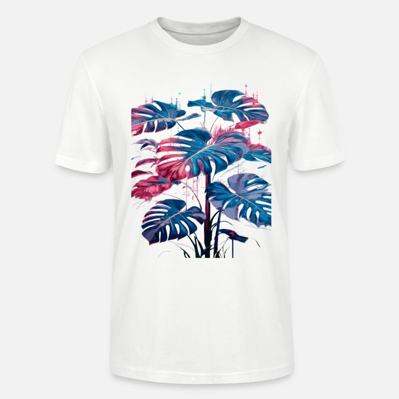 Retro Monstera Pflanze Neon Synthwave - Stanley/Stella Unisex Bio-T-Shirt CRAFTER - Weiß