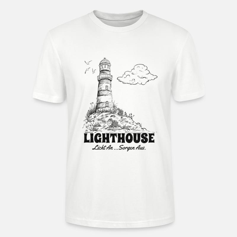 Leuchtturm Sketch Meer Urlaub Spruch - Stanley/Stella Unisex Bio-T-Shirt CRAFTER - Weiß