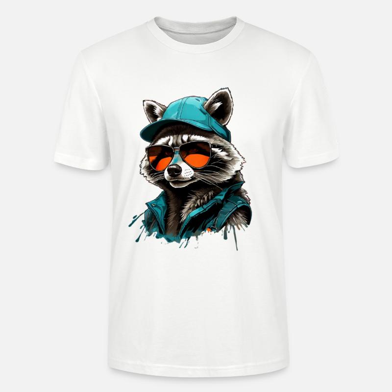 Cooler Waschbär mit Sonnenbrille und Cap - Stanley/Stella Unisex Bio-T-Shirt CRAFTER - Weiß