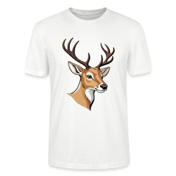 Eleganter Hirschkopf mit Geweih - Stanley/Stella Unisex Bio-T-Shirt CRAFTER - Weiß - Vorne - Alina (178cm) & Michal (187cm)