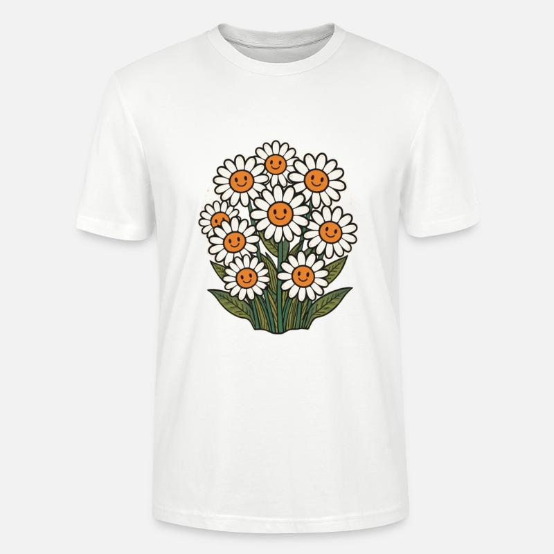 Fröhliche Blumen mit Smileys - Stanley/Stella Unisex Bio-T-Shirt CRAFTER - Weiß
