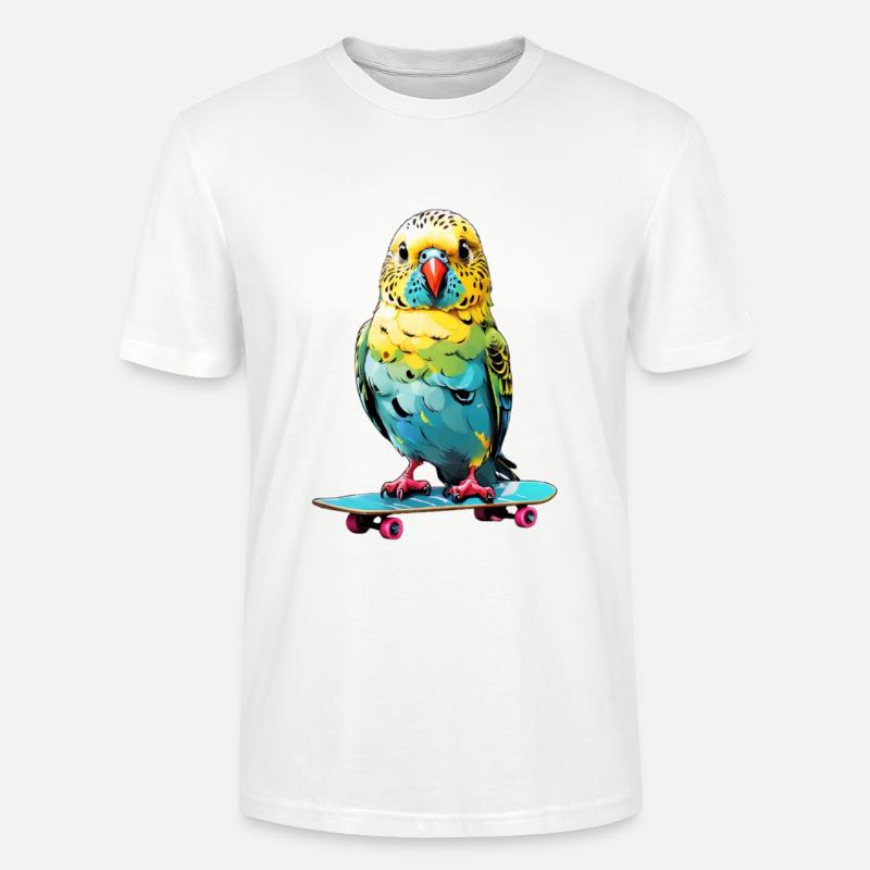 Perruche heureuse sur un skateboard - T-shirt bio CRAFTER Stanley Stella Unisexe - blanc