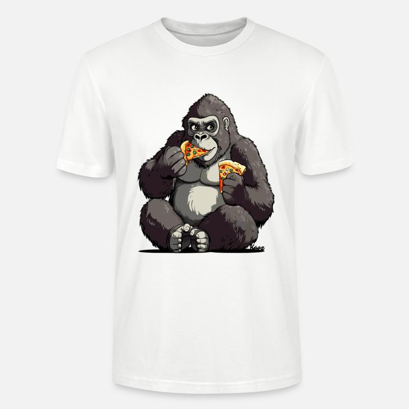 Gorilla genießt Pizza Illustration - Stanley/Stella Unisex Bio-T-Shirt CRAFTER - Weiß