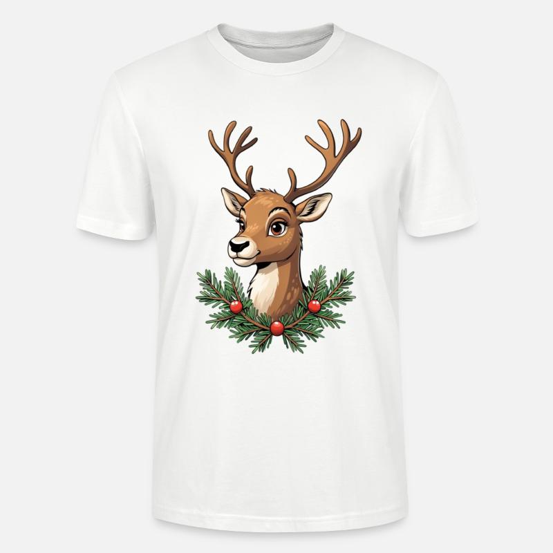 Hirschkopf mit Weihnachtskranz - Stanley/Stella Unisex Bio-T-Shirt CRAFTER - Weiß