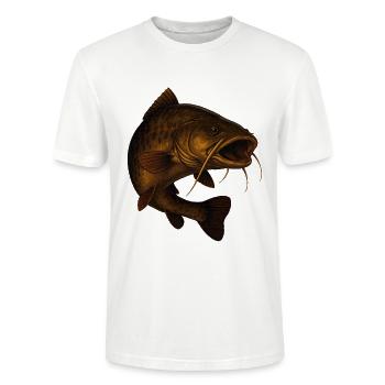 Large Catfish Fishing Motif - Stanley/Stella CRAFTER Unisex Organic T-Shirt - white - Front - Alina (178cm) & Michal (187cm)