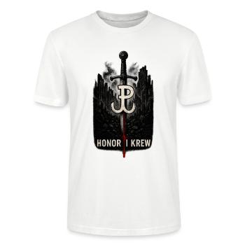 Honor i Krew Polnische Widerstandskunst - Stanley/Stella Unisex Bio-T-Shirt CRAFTER - Weiß - Vorne - Alina (178cm) & Michal (187cm)