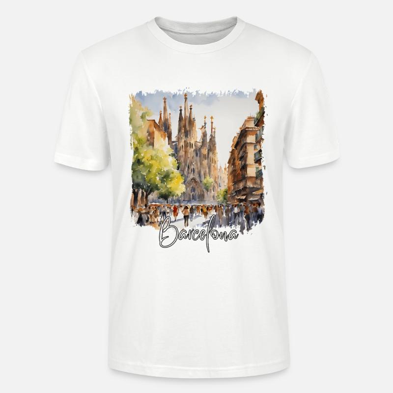 Aquarelle de Barcelone, Barcelone, Espagne - T-shirt bio CRAFTER Stanley Stella Unisexe - blanc